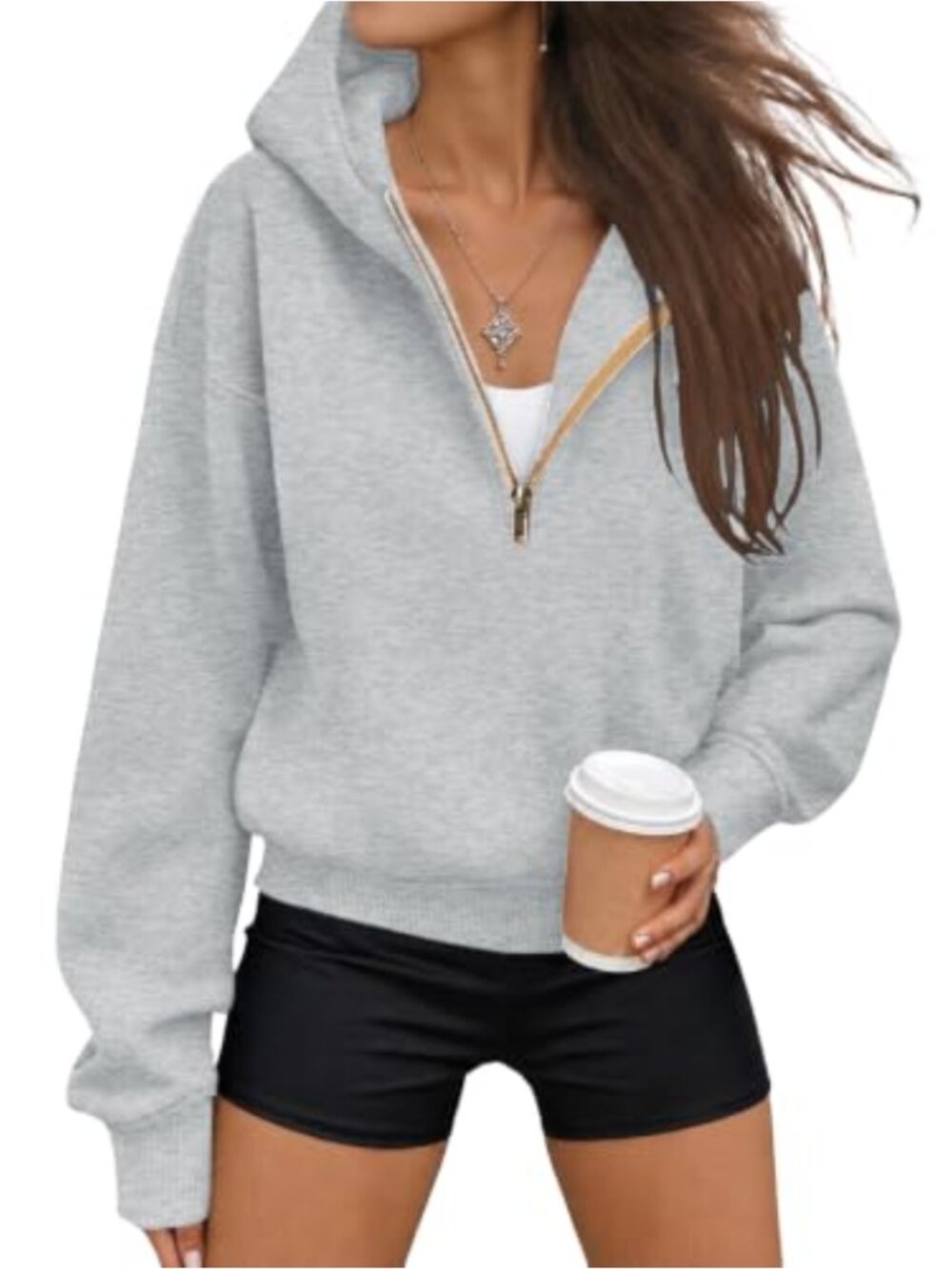 Women's Half Zip Hoodie Cropped Fleece Pullover Sweatshirt